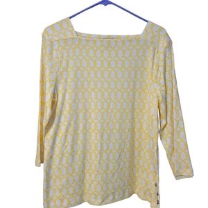 Chico's yellow white 3/4 long sleeve top plus size 2 large